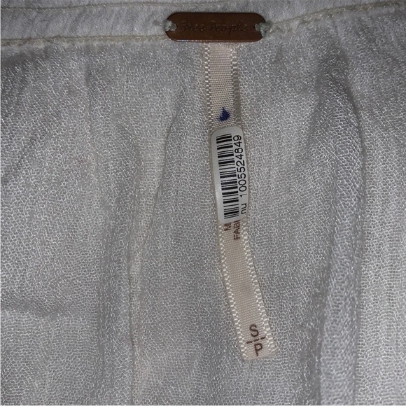 Free People Ivory Boho Peasant Blouse Tie Front Flowy Top Small - Picture 5 of 8